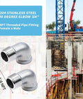 2 Pack Stainless Steel 304 90 Degree Elbow Fittings, 3/4 NPT Threaded, Female to Male, NPT-NPT Connection, 0.98 Inch OD