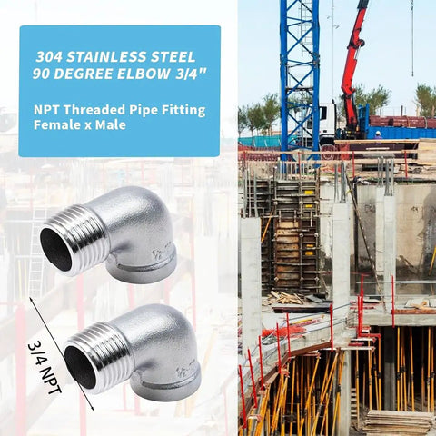 2 Pack Stainless Steel 304 90 Degree Elbow Fittings, 3/4 NPT Threaded, Female to Male, NPT-NPT Connection, 0.98 Inch OD