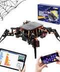 Spider Robot Kit For Kids Ages 8 To 12, STEM Coding Crawling Robot Toy, Hands On DIY Tech Gift For Birthdays, Beginner Friendly Coding Lessons, 8 Step Projects, Creative Science Gift For Boys And Girls, black metal robot with app control