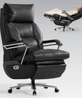 Black Dual Motor Electric Reclining Office Chair with Heat Massage and Ventilation, shown reclined with person relaxed