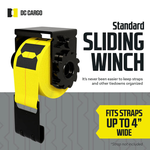 Four Pack Sliding Winch Kit For Flatbed Trailer Heavy Duty Standard Tie Down Winch with yellow strap, fits up to 4 inches wide.