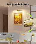 Next Level Wireless Picture Light For Wall With 8000Mah Battery And Remote For Large Portraits Sleek Brass Build showing detachable battery feature.