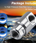 Half Inch Stainless Steel High Pressure Hose Reel Swivel Fitting Joint Heavy Duty With Grease Fitting And Ball Bearing Swivel Mechanism Leak Proof Half Inch NPT Thread Built For Tough Jobs And Real World Use, with 2 Teflon tapes