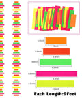 60 Feet UV Neon Streamers Glow Garland Kit For Parties And Events, showing 6 pieces in various lengths, colorful flat view
