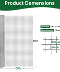 Galvanized Heavy Duty Hardware Cloth Quarter Inch Mesh 48 Inch By 100 Foot 23 Gauge Welded Wire Mesh Roll dimensions