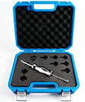 Slide Hammer Bearing Puller Kit With Adapters For Blind Hole And Needle Bearings in blue case, tool set view