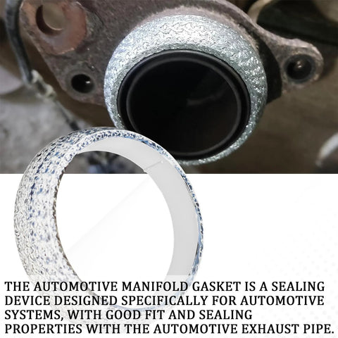 Exhaust flange gasket, 48mm ID graphite donut ring for automotive exhaust, shown beside pipe