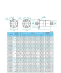 Technical drawing of Top Notch Ball Screw With Nut Kit For CNC Machining Centers, includes dimensions and specification chart.