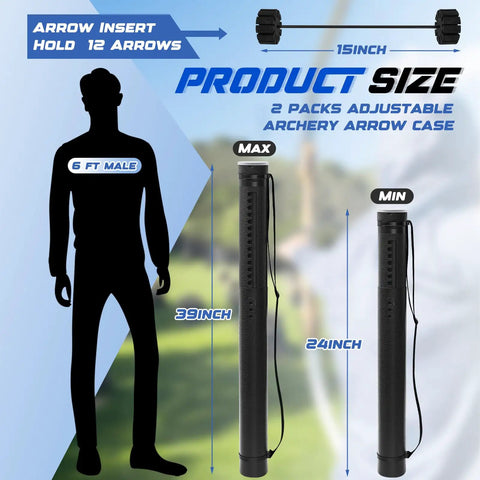 2 Pack Adjustable Arrow Case Quiver For Hunting And Crossbow Holds 12 Arrows From 24 To 39 Inches With Strap and silhouette