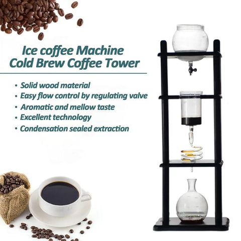 Next Level Slow Drip Vertical Cold Brew Coffee Tower With Premium Glass And Sturdy Wood Base, Brews One Liter Of Silky Ice Coffee, A Total Home Barista Slam Dunk That Handles The Daily Grind, detailed view.