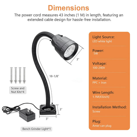 Hella Bright 5W Led Bench Grinder Work Light Fixture Upgrade For Boss Level Grind Precision And Killer Visual Clarity Across Your Entire Weekend Garage Workshop Space with flexible neck and power cord.