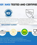 Certification logos for Replacement Refrigerator Water Filter For LG LT500P And Compatible Models, 2 Pack, NSF Certified.