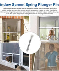 Top Tier Window Screen Plunger Latches With Snappy Aluminum Pins And Heavy Duty Coils For Patio Screens 5/32 Inch By 1 Half Inch Replacement Kit shown in use securing screens.