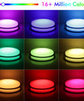 12 Inch LED Smart Flush Mount Ceiling Light With 20W Tunable White 2700K To 6500K RGB Color 16 Million Lit Ambience Voice And App Control With Alexa And Google Home Nickel Satin Finish Easy Ceiling Mount For Living Room Bedroom Or Office displaying multiple RGB colors from purple to pink.