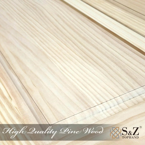 Close-up of unfinished paneled pine wood texture from Unfinished Paneled Pine Bi-Fold Door 30x80 Inches For Closet And Interior Use With Hardware Kit And Handle Built Tough, Barn Style Wood Slab Door For Rustic Modern Homes