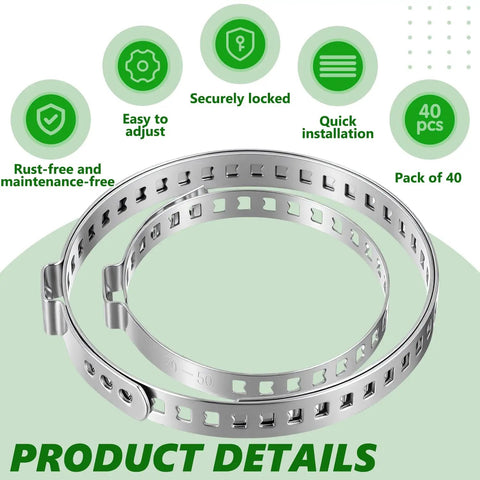 Universal Dope 40 Piece CV Boot Clamp Kit In 304 Stainless Steel with 20 small and 20 large adjustable clamps displayed