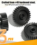 48P Beefed Up Pinion Gear Set 28T 29T 30T Hardened Steel 3.175mm Shaft With Screws And Hex For 1 By 10 RC Cars and Trucks display