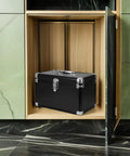 Black Portable Aluminum Tool Box With Shockproof And Dustproof Design, 2 Layer Sealed Clasp Organizer for small devices in cupboard