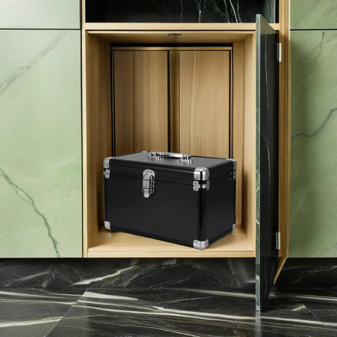 Black Portable Aluminum Tool Box With Shockproof And Dustproof Design, 2 Layer Sealed Clasp Organizer for small devices in cupboard