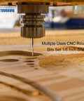 CNC Router Bits Set For Wood PVC MDF Hardwood 10 Pack With 1/8 Inch Shank And 1/16 Inch Cutting Diameter Carbide End Mills in use