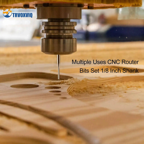 CNC Router Bits Set For Wood PVC MDF Hardwood 10 Pack With 1/8 Inch Shank And 1/16 Inch Cutting Diameter Carbide End Mills in use