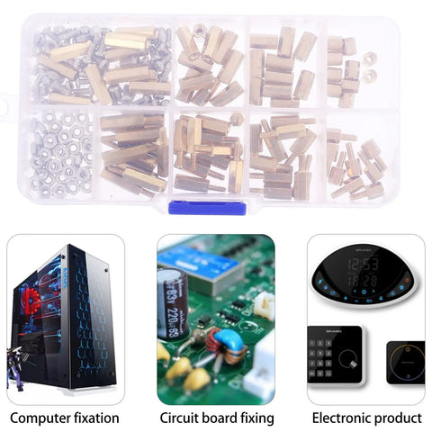 180pcs M2.5 Brass Hex Standoff Spacer Nut Screws Kit With Stainless Steel Fasteners For PCB Motherboard Electronics Projects, Durable Brass Spacers And Nuts For Precise, Easy Assembly in case