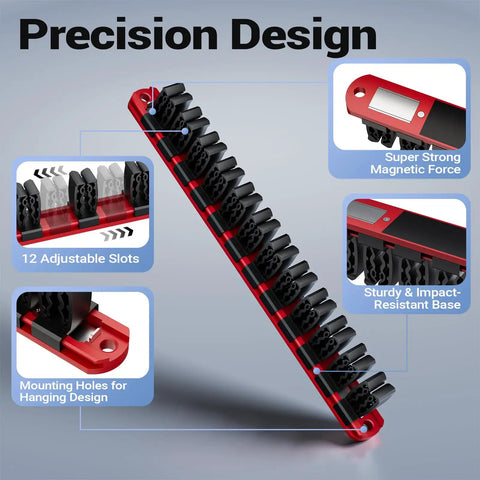 Heavy Duty Magnetic Wrench And Screwdriver Organizer For Workshop And Garage, space-saving tool rack with adjustable slots