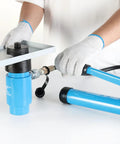 Pro Grade 15-Ton Hydraulic Knockout Punch Kit With Ten Dies For Half Inch To Four Inch Conduit, tool in use