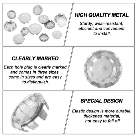 Heavy Duty Beefy Half Inch Knockout Seals For Electrical Boxes Snap In Place Steel Wire Mesh Rings Lock Secure Against Moisture And Rust Tough As Nails Twelve Pack, showing metal plugs.