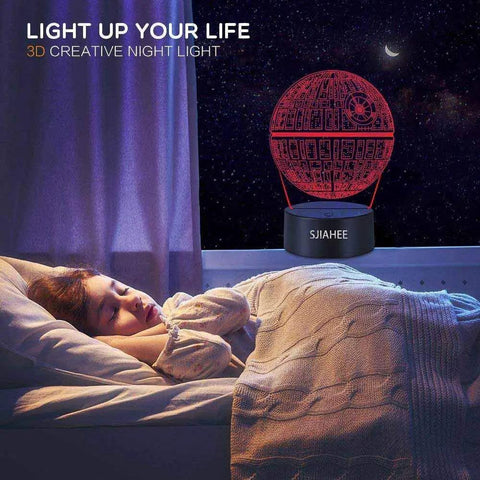 Lit 3D Night Light Lamp With 3 Pattern Modes And 16 Color Changing LEDs Remote Timer Control Realistic 3D Illusion Decor glowing on nightstand