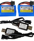 2 Pack 7.4V 1200mAh Li-ion RC Boat Battery With SM 4P Connector And USB Cable Replacement For HJ808 HJ823 2.4GHz Remote Boats