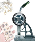 Game Changing Semi Auto Eyelet Press For Tough Canvas And Banners That Quickly Swaps 10 Mm Grommets With Zero Sweat, showing eyelet machine and grommets.