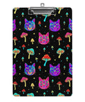 Trippy Eyes Print Plastic Clipboard With Low Profile Clip Acrylic Workhorse Desk Clip For A4 And Letter Size Papers Sturdy Writing Surface Smooth Glide Go To Desk Clip For Studying And Office Use, black acrylic clipboard with colorful cat and mushroom print