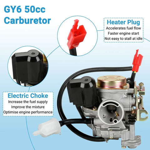 GY6 50cc CDI Kit With Carburetor, Ignition Coil, Rectifier Regulator And Solenoid Relay For 139QMB 4 Stroke Scooters