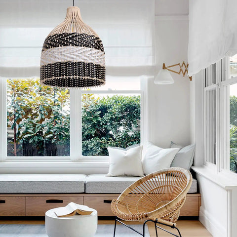 Boho Rattan Pendant Light For Kitchen Island And Living Room And Bedroom Woven Chandelier Handmade Ceiling Lamp Hanging