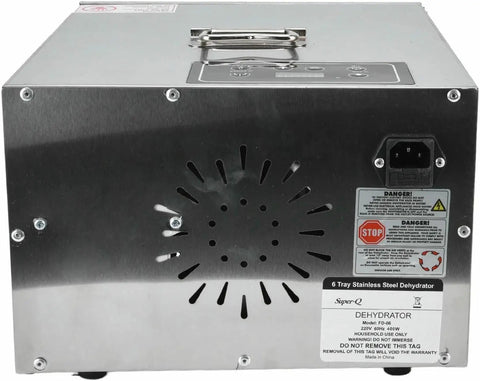 Back view of Six Tray Electric Food Dehydrator Machine With Dead Simple Operation Adjustable Temperature And Timer with stainless steel finish.
