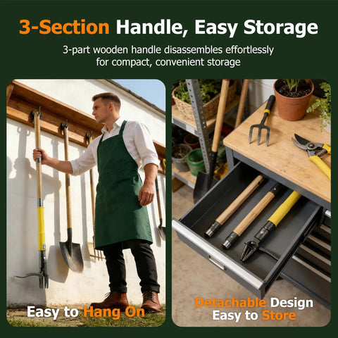 Stand Up Weed Puller With Slide Release Ejection for Clean No Touch Weeding in Lawn and Garden hung and stored easily