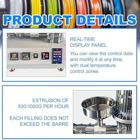 Real-time display panel of a desktop 3D printer extruder showcasing PID control for filament processing.