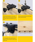 Heavy Duty 3 In 1 Dowel Jig Kit With High Carbon Steel Adjustable Woodworking Drill Guide showing hole punching steps.