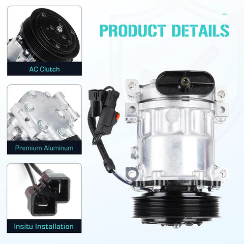 Heavy Duty AC Compressor With Clutch Fit Dodge Ram 1500 2500 3500 Pickup Dakota Durango 3.9L 5.2L 5.9L 8.0L 1994 To 2002 showing AC clutch, aluminum housing, and electrical connector.