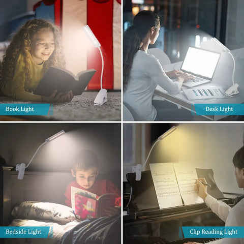 Clip On Reading Light With USB Rechargeable Power Eye Protection 24 LED Flexible Neck Night Bed Lamp in various uses