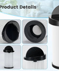 Collage of HEPA Pre Motor Filter Compatible With Home Pro Pet Air Plus And NeoVac Elite Touchless Vacuum Cleaners Replacement Part EV PMF 2 Pack, showing details and angles.