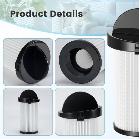 Collage of HEPA Pre Motor Filter Compatible With Home Pro Pet Air Plus And NeoVac Elite Touchless Vacuum Cleaners Replacement Part EV PMF 2 Pack, showing details and angles.