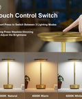 Touch control switch on 2 Pack Cordless Table Lamps Rechargeable With 5000mAh Battery, shown with 3 color options.
