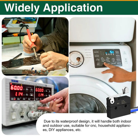 Applications of Waterproof Micro Limit Switch Kit with SPDT 1NO 1NC shown in CNC machines and household devices