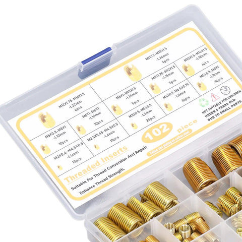 102 Piece Self Tapping Thread Insert Kit For M2 To M14 Thread Repair Pro Grade High Carbon Steel Bolt Thread Repair Tool For Damaged Threads In Plastic Copper And Soft Metals Easy To Use Heavy Duty Fix in plastic storage case