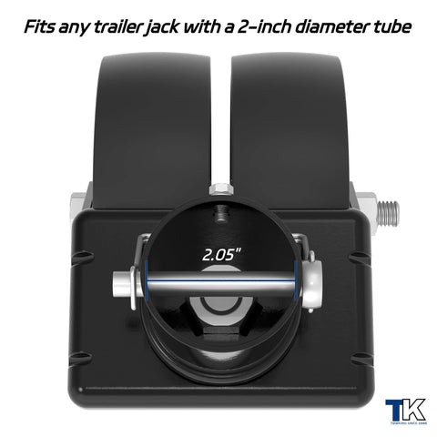 Front view of 2000 Lb Dual 6 Inch Trailer Jack Swivel Caster With Pin For 2 Inch Tubes Wheel Replacement For Boat And Utility Trailers Stable Lift And Easy Mobility With Durable PP Wheels For All Weather Use.