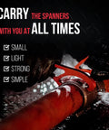 Firefighter uses Ultra Lightweight Firefighter Mini Spanners Set Portable Aluminum Spanner Wrenches For Quick Gear Access In The Field Red 2 Pack Durable 6061 T6 Aluminum on a red hose.