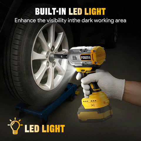 Half Inch Cordless Impact Wrench For 20V Battery System, Delivers 1100 Ft Lbs Torque, Wireless Power, Battery Not Included, Perfect For Auto Repairs, Tire Changes, And Heavy Duty Fastening with LED light on car tire
