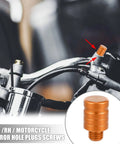 Universal M10x1.25 Motorcycle Right Side Mirror Hole Plugs Screws Aluminum Alloy Orange Caps 2 Pack installed on handlebars